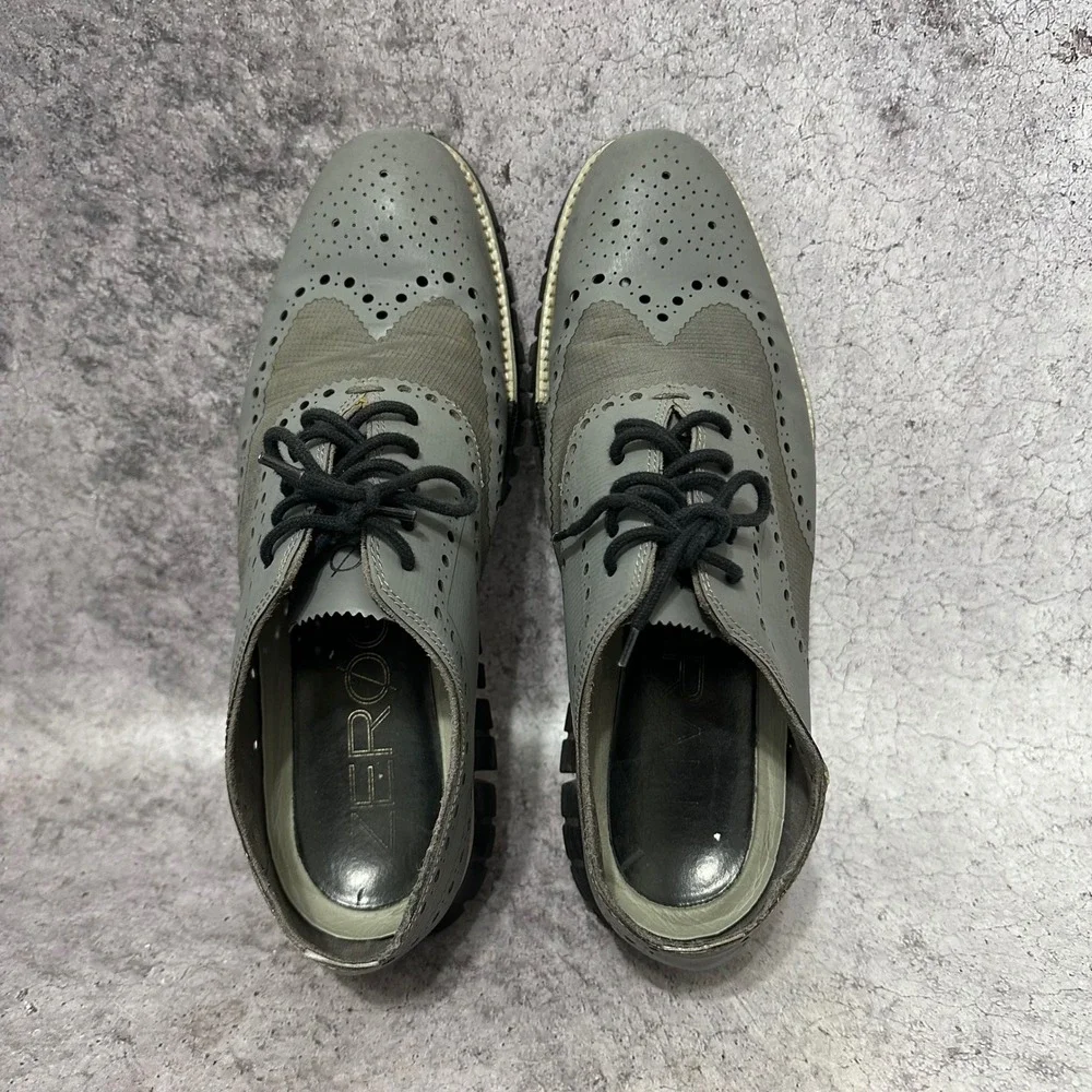 Cole Haan Zerogrand Wingtip Oxford Mens 11 Gray Brogue Leather C14319 Shoes